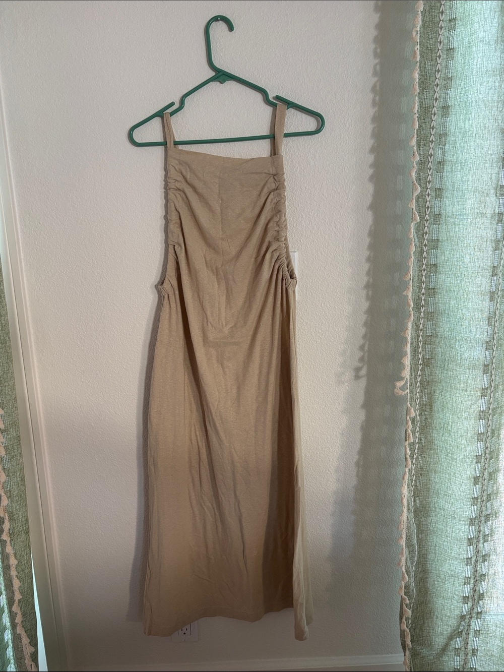 Free people Beach Beige Ruched Strap Midi Dress